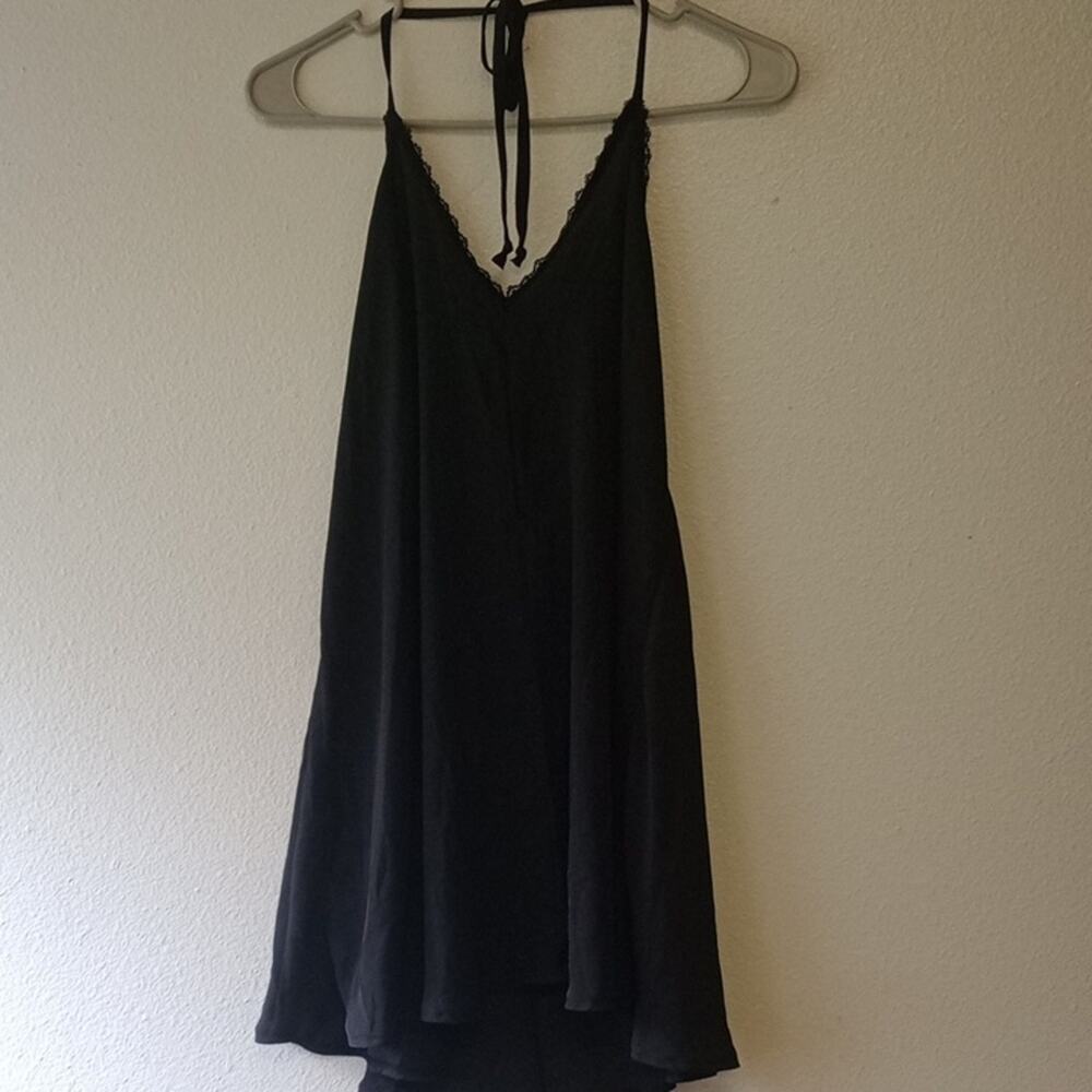 John Galt Whimsy Goth Feminine Sheer Slip Dress Halter Black Size S/M